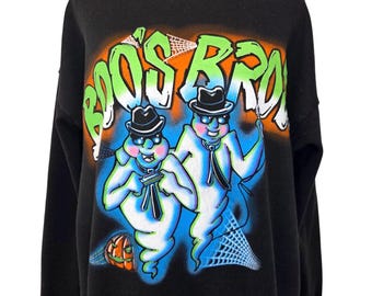 Vintage 90s Boo's Bros Sweatshirt | Blues Brothers Parody | Ghost Graffiti Graphic | Black Pullover | Halloween Retro Large