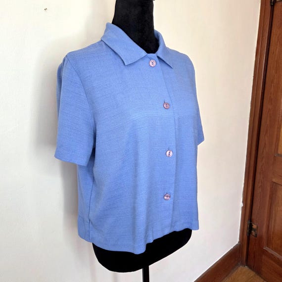 Vintage Blue Button Down Collared Short Sleeve Sh… - image 2