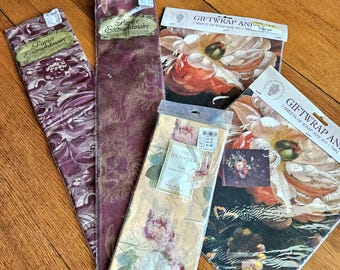 Vintage Cottagecore Floral Gift Wrap & Tissue Paper Bundle — New Old Stock — 1980s–1990s