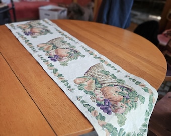 Vintage Thanksgiving Cornucopia Table Runner: Fall Harvest Decor (51" x 13")