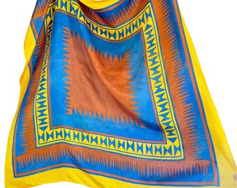 Vintage Southwestern Geometric Scarf | Yellow Blue Orange 28" Square
