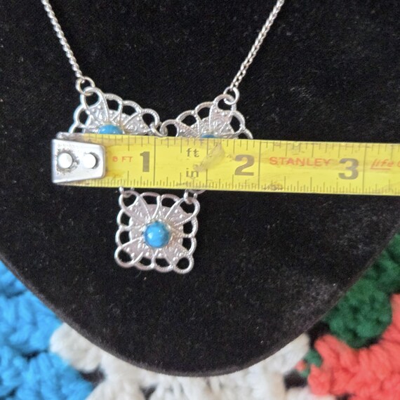 Faux Torquise Square Cluster Statement Necklace - image 7