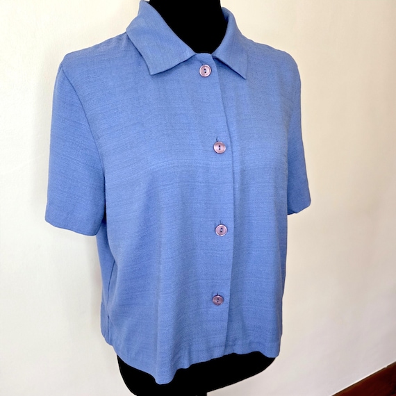 Vintage Blue Button Down Collared Short Sleeve Sh… - image 4