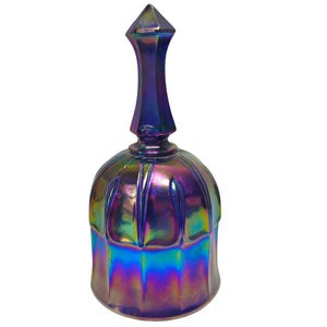 Fenton Carnival Glass Bell: 1980s Iridescent Purple Cobalt Decor