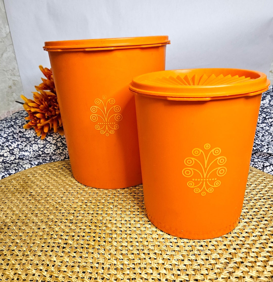 Vintage 1970s Tupperware Orange Canister Set With Lids (permanent
