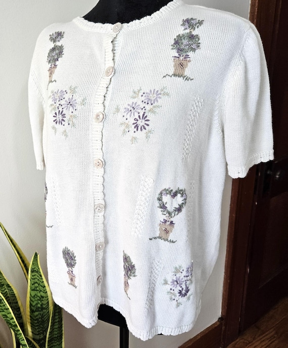 Vintage Alfred Dunner Cottagecore Cardigan: Embroidered Floral Sweater, Size Large