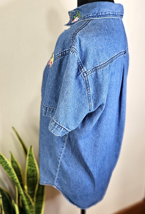 Embroidered Denim Shirt: Grannycore Floral Butter… - image 7