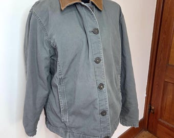 Vintage Woolrich Green Canvas Chore Jacket – Leather Collar | Lined | Size Large