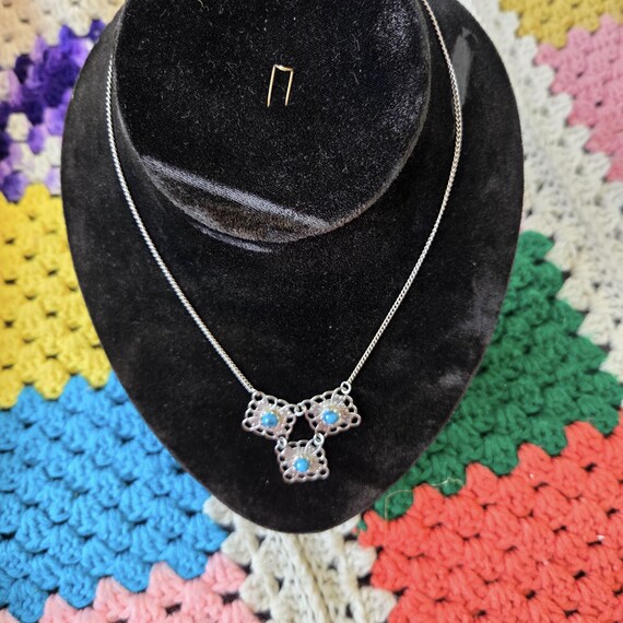 Faux Torquise Square Cluster Statement Necklace - image 4