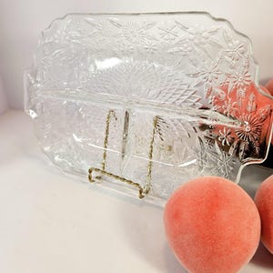 Clear Glass Floral Design Relish Tray | Holiday Serving Dish