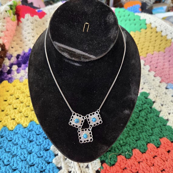 Faux Torquise Square Cluster Statement Necklace - image 3