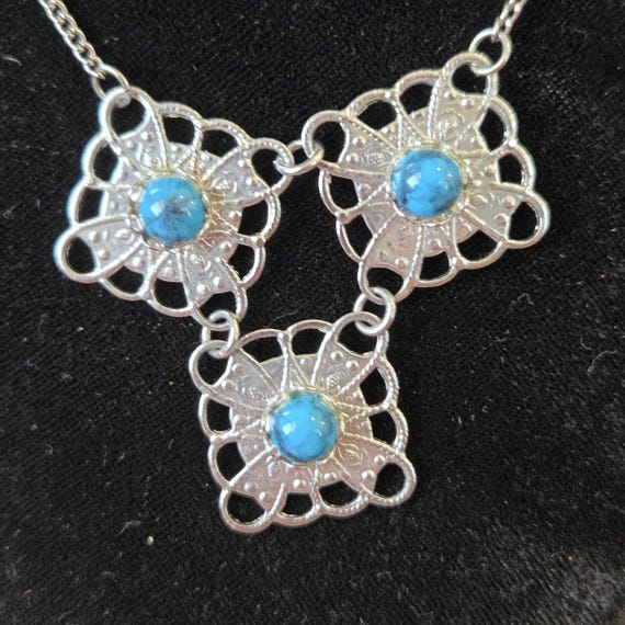 Faux Torquise Square Cluster Statement Necklace - image 1