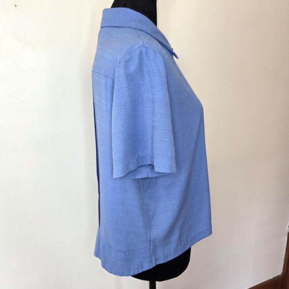 Vintage Blue Button Down Collared Short Sleeve Sh… - image 8
