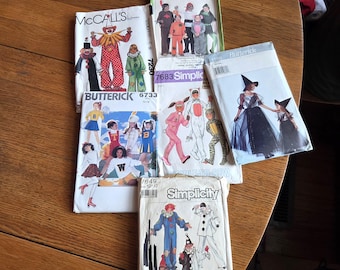 Vintage Costume Paper Sewing Patterns, Pick Your Style, Clowns, Rabbits, Witches, Cheerleaders