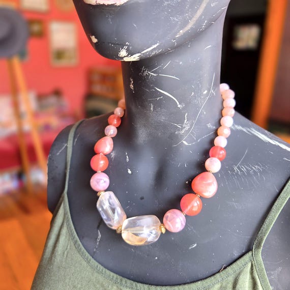 Vintage Chunky Pink Lucite Beaded Statement Necklace