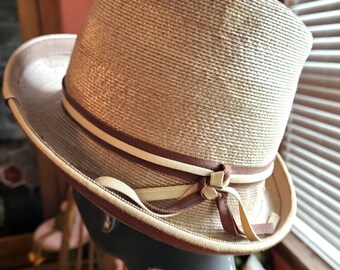 Vintage Baroncelli Andrea flat crown upturn fedora straw hat Bergere Vintage Baroncelli Andrea Flat Crown Upturn Fedora Straw Hat  main image 3