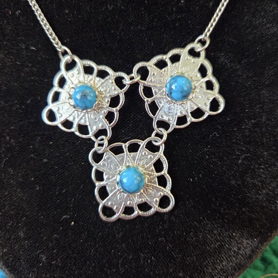 Faux Torquise Square Cluster Statement Necklace - image 2