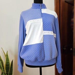 Grandma's Walking Around the Block Blue Patchwork Sweatshirt | Alfred Dunner Size Medium