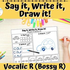 Say it Write it Draw it Vocalic R Printable Speech Therapy Articulation Activity