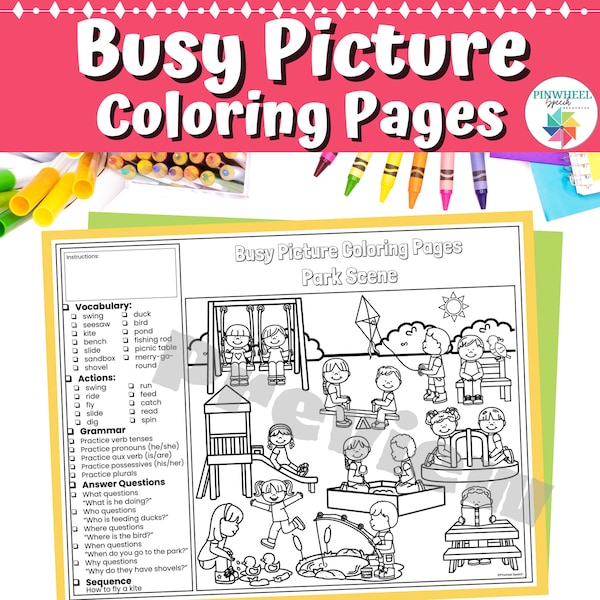 Busy Picture Scene Coloring Pages Printable Speech Therapy Language Activity