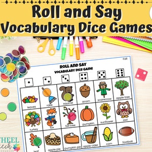 Roll and Say Printable Vocabulary Dice Games for Speech Therapy