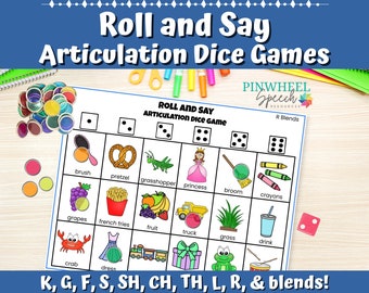 Juegos de dados de articulación imprimibles Roll and Say para terapia del habla
