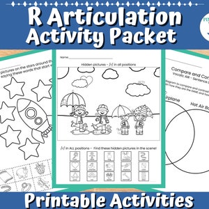 R Articulation Worksheets Printable Speech Therapy Homework Packet of Activities image 1