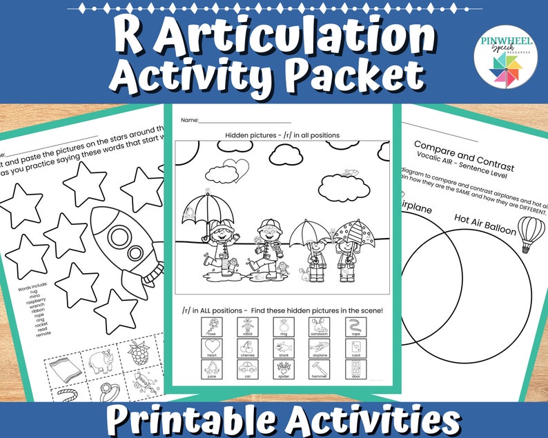 R Articulation Worksheets Printable Speech Therapy Homework Packet of Activities image 1
