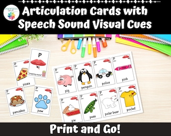 Printable Articulation Cards with Visual Cues Speech Therapy Task Cards