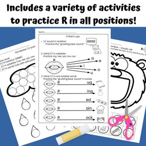 R Articulation Worksheets Printable Speech Therapy Homework Packet of Activities image 2