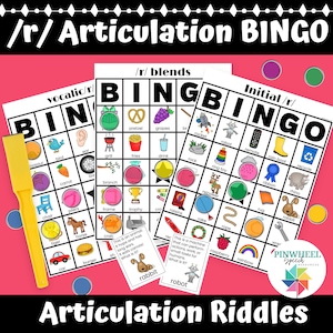 Mieszanki R i R Artykulacja BINGO Zagadki Drukowalna gra terapeutyczna do logopedii