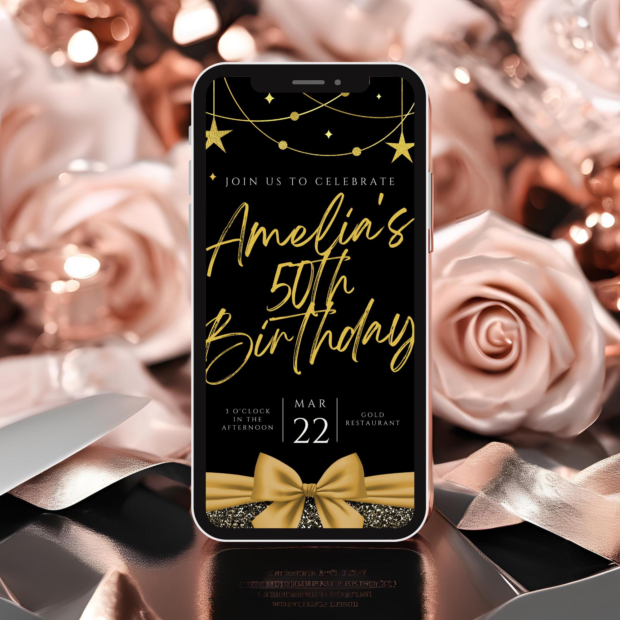 Editable Black and Gold Birthday Invitation Template 50th Bday ...