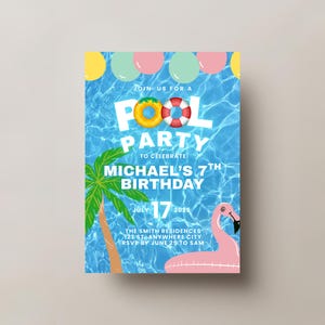 Bearbeitbare Pool-Party-Geburtstags-Einladung: Sommer-Kinderschwimmparty (Digitaler Download)