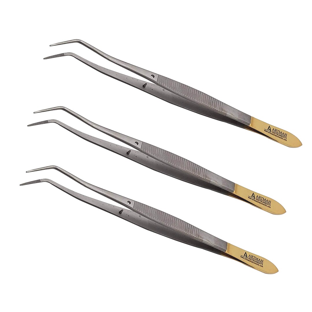 Meriam College Angular Tweezers With Serrated Tip & Gold Handle ARTMAN Etsy