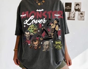Monster Lover Shirt, Vintage Horror Halloween Characters Tee, Classic Monsters Shirt, Retro Spooky Season Halloween T-Shirt