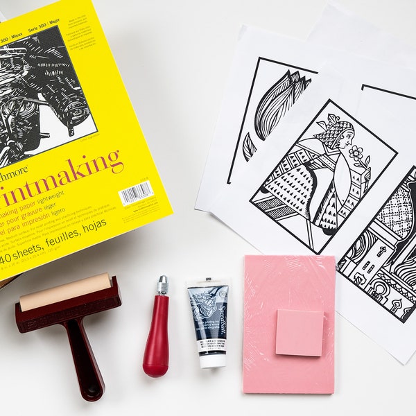 Block linocut printmaking DIY art kit WITH video instruction