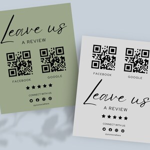 Please Leave Us a Review Sign | INSTANT DOWNLOAD | Editable Template, QR Code Sign, 8&quot;x10&quot;, Simple Design, Business Review, Follow us Sign