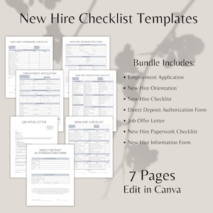 New Hire Checklist Templates Canva | INSTANT DOWNLOAD | New Hire Orientation, New Employee Onboarding Checklist Template Word, Training Form