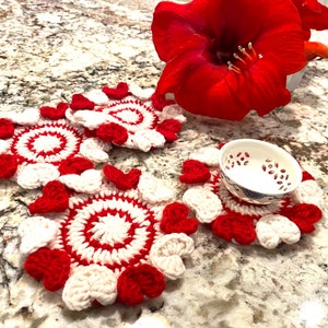 Crochet heart coasters
