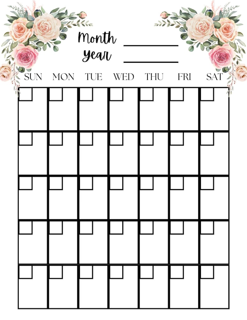 INSTANT DOWNLOAD Floral Calendar PRINTABLE Floral Calendar - Etsy