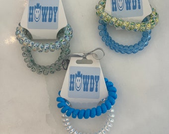 Howdy cowgirl hair tie bachelorette favor