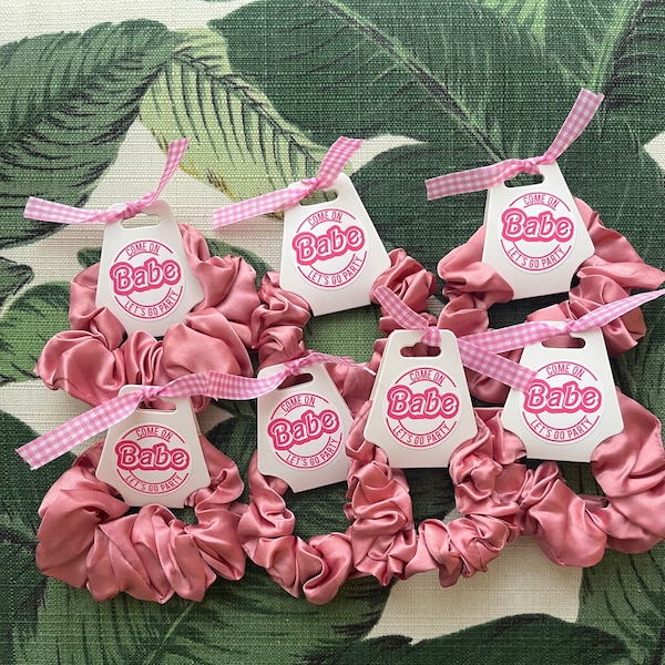 Bachelorette scrunchie hair tie favor, Come on Babe let's go Party Custom Hair name hair ties