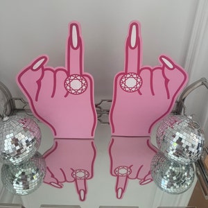 Bachelorette Engaged Finger Foam Hand Prop with Engagement Ring - Pink