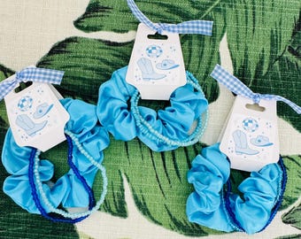 Disco Cowgirl Bachelorette Party Favors scrunchie bracelet gift in blue