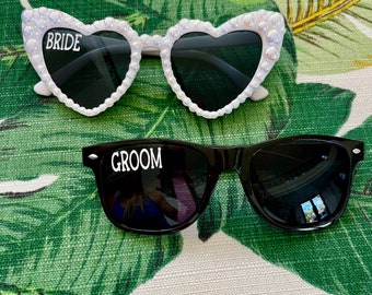 Bride and Groom Hat and Heart Sunglasses 2pcs heart shaped classic bride groom glasses set design  main image 4