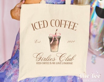 Iced Coffee Girly Tote Bag, Custom Iced Coffee Social Club Canvas Bag, Vintage Coquette Aesthetic Bag, Cute Girly Tote Bag, Iced Coffee Bag