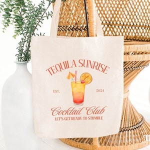 Tequila Sunrise Tote Bag, Custom Tequila Sunrise Cocktail Club Canvas Bag, Girls Trip Canvas Tote Bag, Tequila Bachelorette Party Favors