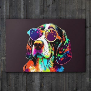 Canvas - Beagle Portrait Colourful Funky Canvas, Dog Print, Dog Art, Dog Decor, Dog Poster, Dog Lover Gift, Modern Art, Animal Art, Wall Art