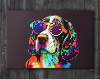 Canvas - Beagle Portrait Colourful Funky Canvas, Dog Print, Dog Art, Dog Decor, Dog Poster, Dog Lover Gift, Modern Art, Animal Art, Wall Art