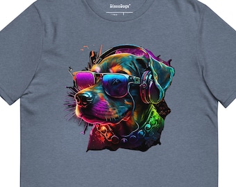 T-Shirt - Funky DiscoDogs Colourful Organic Cotton T-shirt, Rave Shirt, Festival Shirt, Party Shirt, Dog Shirt, Dog lover Gift